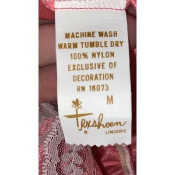 Vintage TEXSHEEN Lingerie Long Pink Chiffon Lace Lounge Gown & Robe Peignoir - Picture 11 of 11
